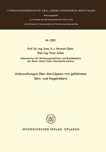 Produktbild: Untersuchungen &uuml;ber das L&auml;ppen von geh&auml;rteten Stirn- und Kegelr&auml;dern