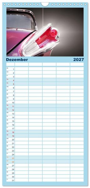 Produktbild: Familienplaner 2027 - US Klassiker Farbenfrohe Heckansichten mit 5 Spalten (Wandkalender, 21 x 45 cm) CALVENDO