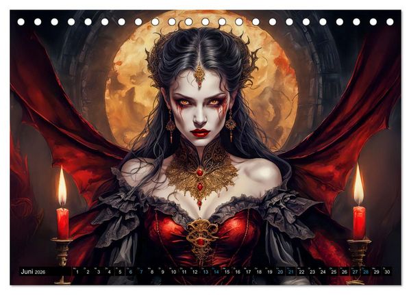 Produktbild: Finsternis der Vampire - Mystischer d&uuml;sterer Fantasy Kalender (Tischkalender 2026 DIN A5 quer), CALVENDO Monatskalender