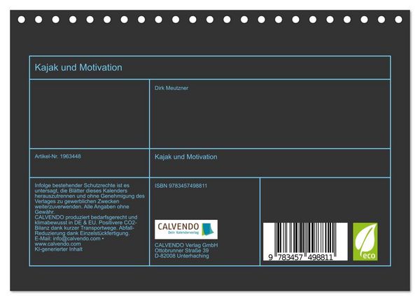 Produktbild: Kajak und Motivation (Tischkalender 2026 DIN A5 quer), CALVENDO Monatskalender