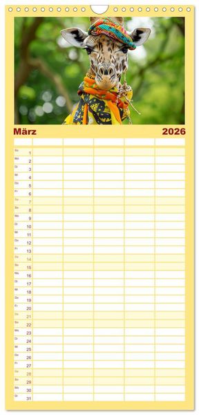 Produktbild: Familienplaner 2026 - Giraffen-Trend. Hals und Stil mit 5 Spalten (Wandkalender, 21 x 45 cm) CALVENDO