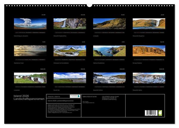 Produktbild: Island 2026 Landschaftspanoramen (Wandkalender 2026 DIN A2 quer), CALVENDO Monatskalender