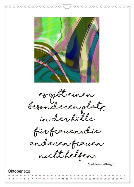 Produktbild: Mehr als Worte - Zitate starker Frauen (Wandkalender 2026 DIN A3 hoch), CALVENDO Monatskalender