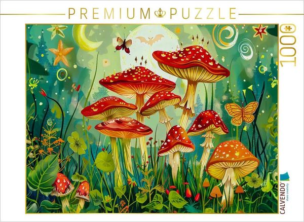 CALVENDO Puzzle Fliegenpilze und Nachtfalter im Zauberwald | 1000 Teile Lege-Größe 64x48cm Foto-Puzzle für glückliche St