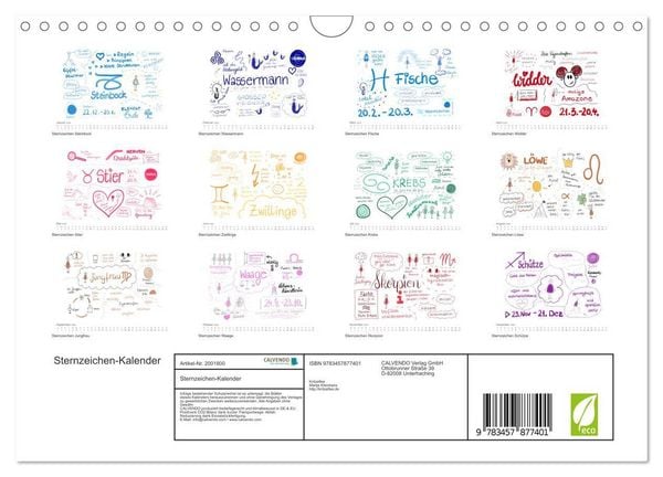 Produktbild: Sternzeichen-Kalender (Wandkalender 2026 DIN A4 quer), CALVENDO Monatskalender