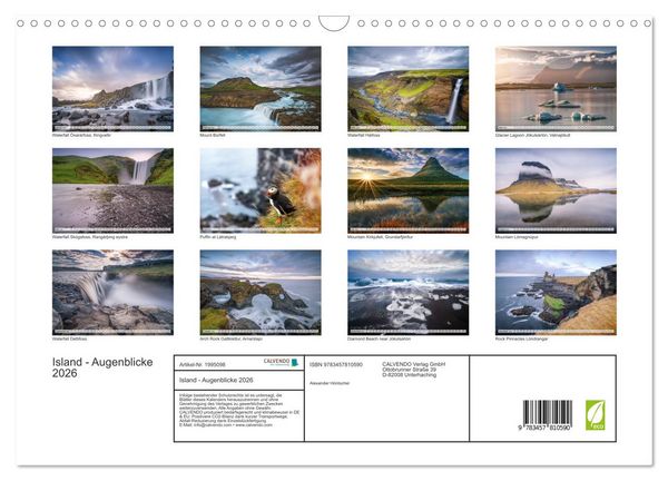 Produktbild: Island - Augenblicke 2026 (Wandkalender 2026 DIN A3 quer), CALVENDO Monatskalender