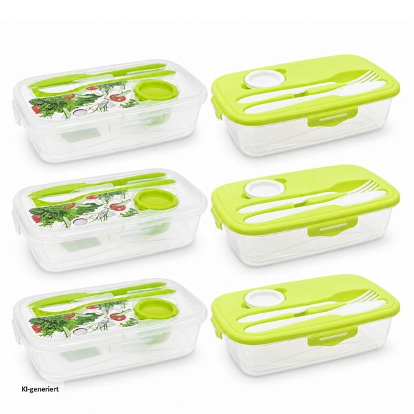 Produktbild: neuetischkultur 6er Set Frischhaltedosen mit Besteck und Dressingdose Meal Prep Boxen