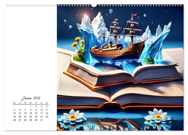 Produktbild: Fantastische surreale B&uuml;cherwelten (hochwertiger Premium Wandkalender 2026 DIN A2 quer), Kunstdruck in Hochglanz