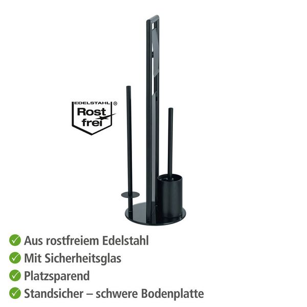 Produktbild: Stand WC-Garnitur Mod. Ravina, Schwarz, mit Ersatzrollenhalter f&uuml;r 3 Rollen