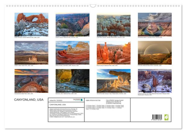 Produktbild: CANYONLAND, USA (Wandkalender 2026 DIN A2 quer), CALVENDO Monatskalender