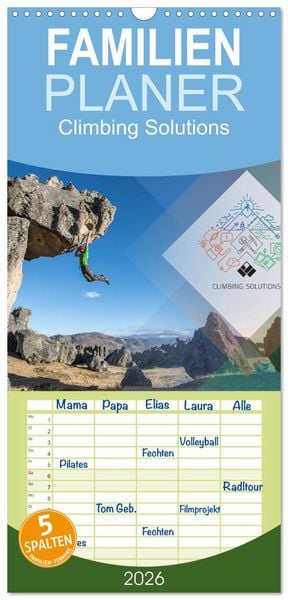 Produktbild: Familienplaner 2026 - Climbing Solutions - Bergsport weltweit mit 5 Spalten (Wandkalender, 21 x 45 cm) CALVENDO