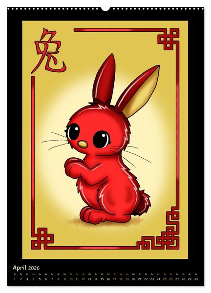 Produktbild: niedliche Tierkreiszeichen im chinesischem Stil (Wandkalender 2026 DIN A2 hoch), CALVENDO Monatskalender