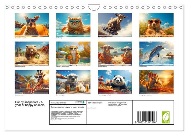Produktbild: Sunny snapshots - A year of happy animals (Wall Calendar 2026 DIN A4 landscape), CALVENDO 12 Month Wall Calendar