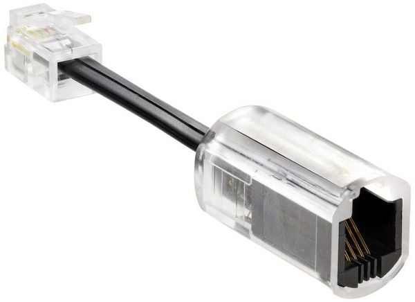 Produktbild: Renkforce Kabel-Entzwirler Adapter [1x RJ10-Stecker 4p4c - 1x RJ10-Buchse 4p4c] 3.00 cm Schwarz (transparent)