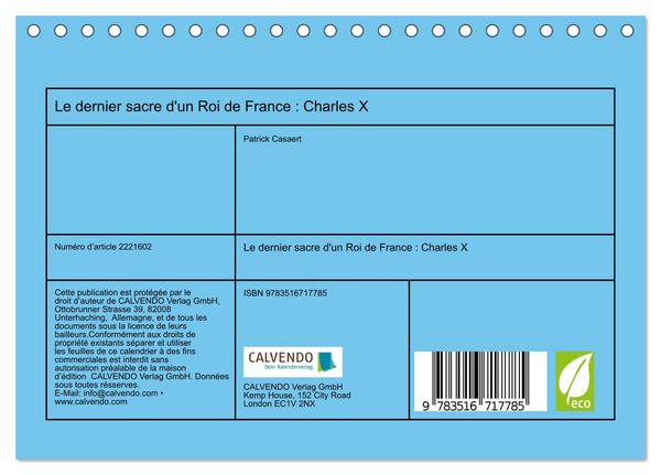 Produktbild: Le dernier sacre d'un Roi de France : Charles X (Calendrier de bureau 2026 DIN A5 vertical), CALVENDO calendrier mensuel