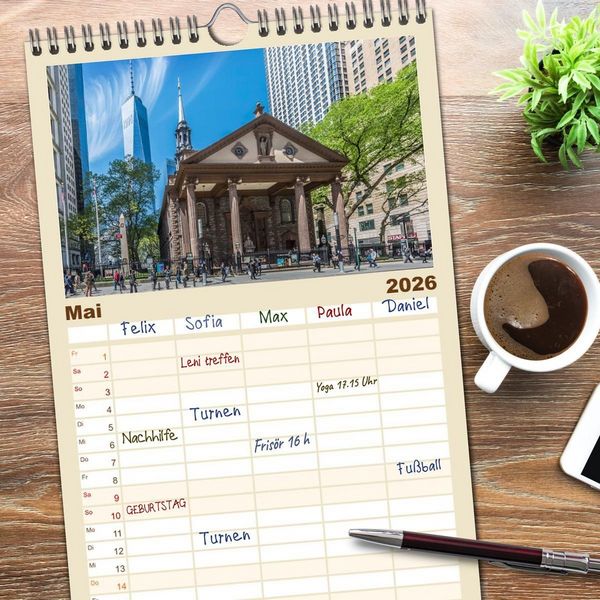 Produktbild: Familienplaner 2026 - NEW YORK Bekannte Blicke mit 5 Spalten (Wandkalender, 21 x 45 cm) CALVENDO