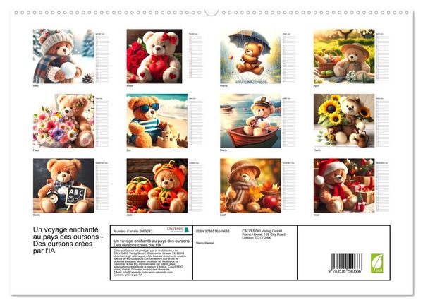 Produktbild: Un voyage enchant&eacute; au pays des oursons -Des oursons cr&eacute;&eacute;s par l'IA (Calendrier mural 2026 DIN A2 vertical) calendrier de bureau