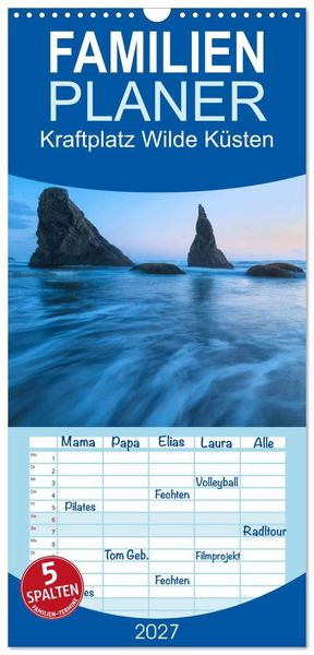 Produktbild: Familienplaner 2027 - Kraftplatz Wilde K&uuml;sten mit 5 Spalten (Wandkalender, 21 x 45 cm) CALVENDO