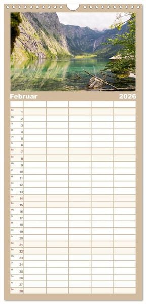 Produktbild: Familienplaner 2026 - Wanderparadies Bayerische Alpen mit 5 Spalten (Wandkalender, 21 x 45 cm) CALVENDO