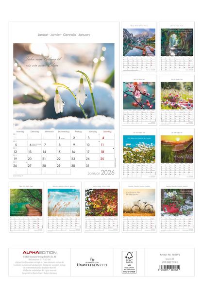 Auszeit für die Seele 2026 - Bildkalender 23,7x34 cm - Kalender mit Platz für Notizen - mit vielen Zusatzinformationen - Wandkalender - Alpha Edition