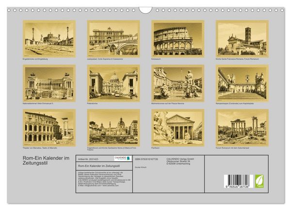 Produktbild: Rom-Ein Kalender im Zeitungsstil (Wandkalender 2026 DIN A3 quer), CALVENDO Monatskalender