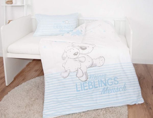 Produktbild: Herding 2685919063 - Lieblingsmensch, blau, Flanell Bettw&auml;sche Set, Bio Cotton, Mehrfarbig, 40 x 60 cm, 100 x 135 cm