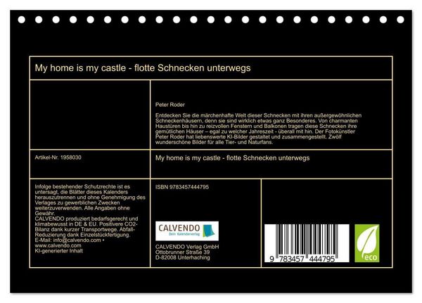 Produktbild: My home is my castle - flotte Schnecken unterwegs (Tischkalender 2026 DIN A5 quer), CALVENDO Monatskalender