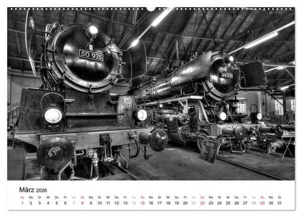Produktbild: Unter Dampf - Eisenbahnromantik in schwarz-wei&szlig; (Wandkalender 2026 DIN A2 quer), CALVENDO Monatskalender