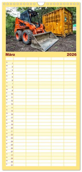 Produktbild: Familienplaner 2026 - Baumaschinen - Maschinen auf der Baustelle mit 5 Spalten (Wandkalender, 21 x 45 cm) CALVENDO