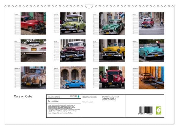 Produktbild: Cars on Cuba (Wandkalender 2026 DIN A3 quer), CALVENDO Monatskalender
