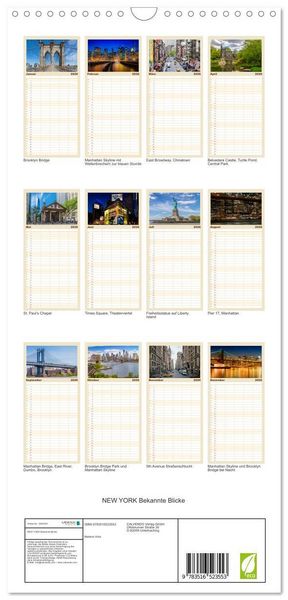 Produktbild: Familienplaner 2026 - NEW YORK Bekannte Blicke mit 5 Spalten (Wandkalender, 21 x 45 cm) CALVENDO