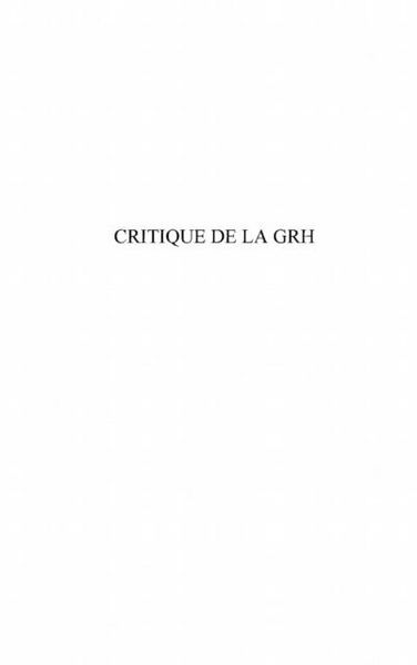 Produktbild: Critique de la grh