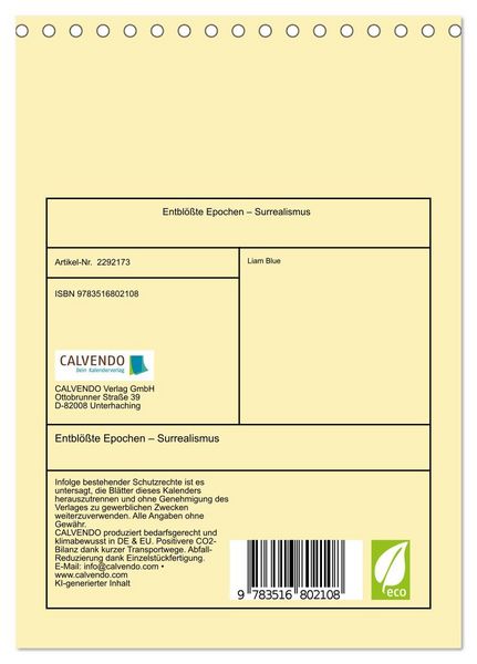 Produktbild: Entbl&ouml;&szlig;te Epochen &ndash; Surrealismus (Tischkalender 2027 DIN A5 hoch), CALVENDO Monatskalender