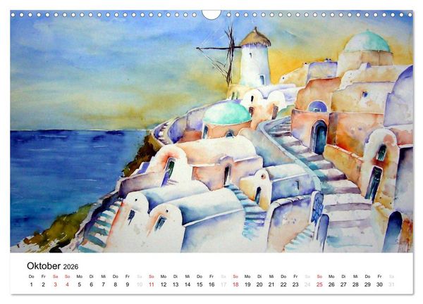 Produktbild: Aquarelle - quer durch Europa (Wandkalender 2026 DIN A3 quer), CALVENDO Monatskalender