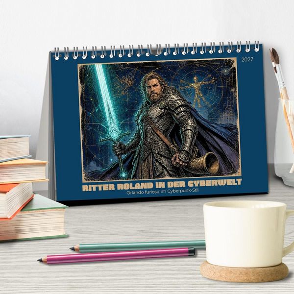 Produktbild: Ritter Roland in der Cyberwelt: Orlando furioso im Cyberpunk-Stil (Tischkalender 2027 DIN A5 quer), CALVENDO Monatskalender