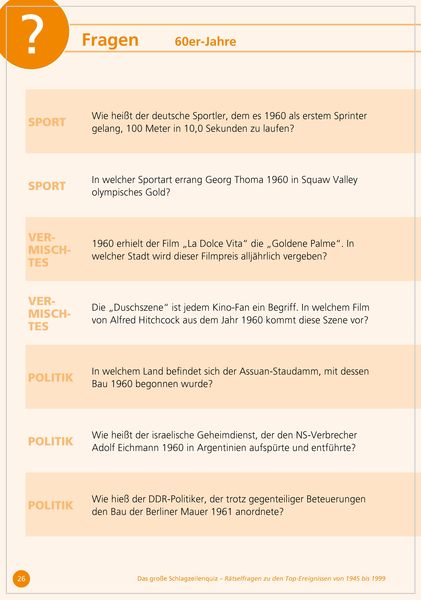 Produktbild: Das gro&szlig;e Schlagzeilen-Quiz. R&auml;tselfragen zu den Top-Ereignissen von 1950 bis 1999