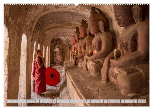 Produktbild: IM REICH DES BUDDHA - DER ROTE SCHIRM (hochwertiger Premium Wandkalender 2027 DIN A2 quer), Kunstdruck in Hochglanz
