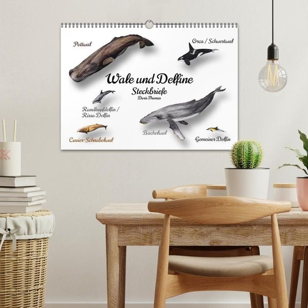 Produktbild: Wale und Delfine Steckbriefe (Wandkalender 2026 DIN A3 quer), CALVENDO Monatskalender