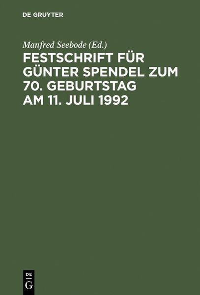 Produktbild: Festschrift f&uuml;r G&uuml;nter Spendel zum 70. Geburtstag am 11. Juli 1992