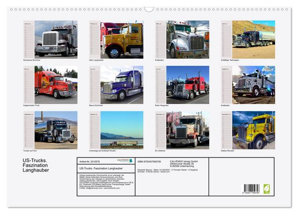 Produktbild: US-Trucks. Faszination Langhauber (Wandkalender 2026 DIN A2 quer), CALVENDO Monatskalender