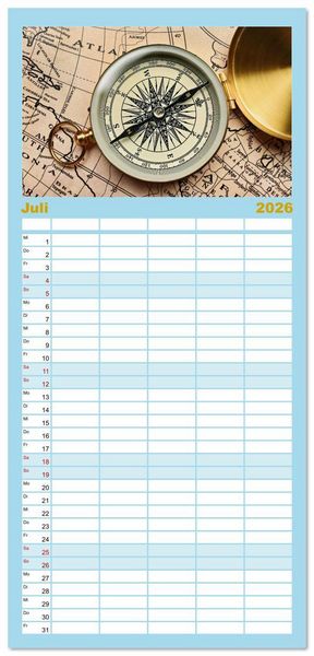 Produktbild: Familienplaner 2026 - Mit dem Wind um die Welt - segeln mit 5 Spalten (Wandkalender, 21 x 45 cm) CALVENDO