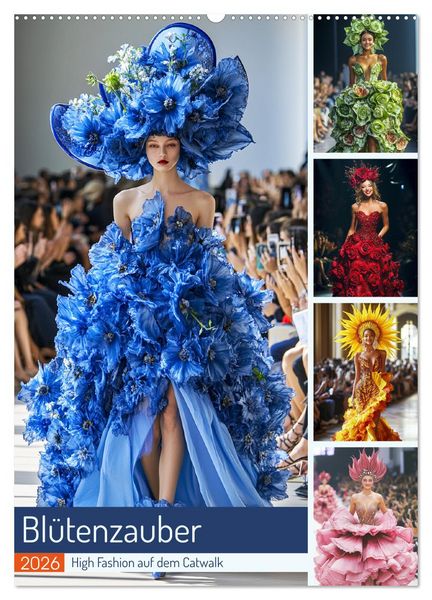 Blütenzauber. High Fashion auf dem Catwalk (Wandkalender 2026 DIN A2 hoch), CALVENDO Monatskalender