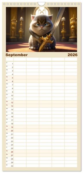 Produktbild: Familienplaner 2026 - Lustige K&auml;tzchen mit 5 Spalten (Wandkalender, 21 x 45 cm) CALVENDO
