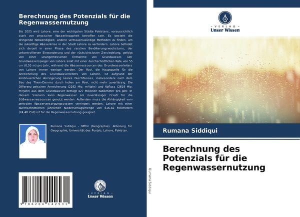 Berechnung des Potenzials für die Regenwassernutzung, Taschenbuch von Rumana Siddiqui, Verlag Unser Wissen, 9786204142531