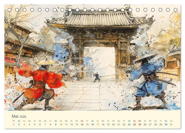 Produktbild: Samurai - whimsical inked style (Tischkalender 2026 DIN A5 quer), CALVENDO Monatskalender
