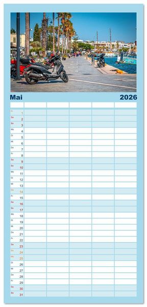 Produktbild: Familienplaner 2026 - Insel Kos in Griechenland mit 5 Spalten (Wandkalender, 21 x 45 cm) CALVENDO