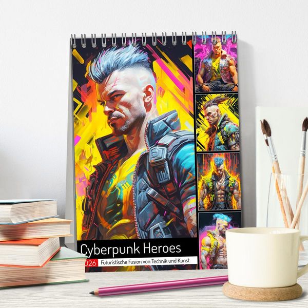 Produktbild: Cyberpunk Heroes. Futuristische Fusion von Technik und Kunst (Tischkalender 2026 DIN A5 hoch), CALVENDO Monatskalender