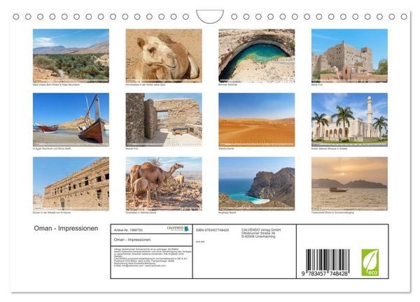 Produktbild: Oman - Impressionen (Wandkalender 2026 DIN A4 quer), CALVENDO Monatskalender