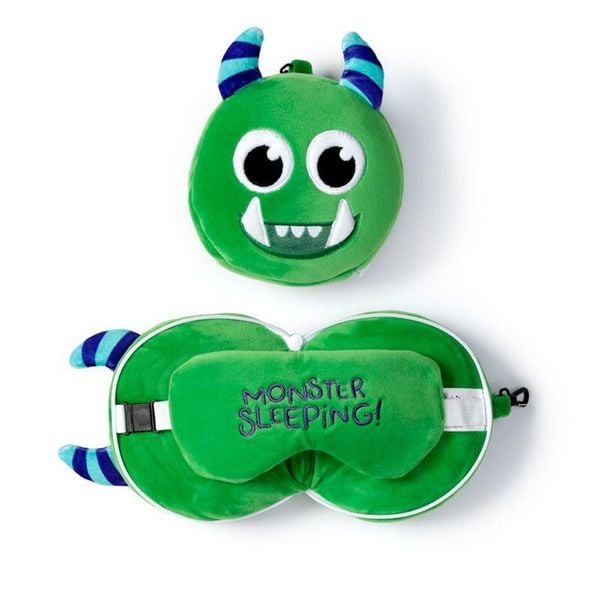 Produktbild: Relaxeazzz Pl&uuml;sch Gr&uuml;n Monstarz Monster Reisekissen & Schlafmaske