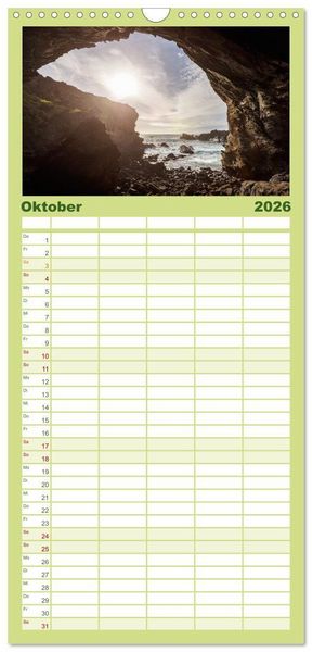 Produktbild: Familienplaner 2026 - Die Osterinsel &ndash; Mythen, Moai und wilde Sch&ouml;nheit mit 5 Spalten (Wandkalender, 21 x 45 cm) CALVENDO